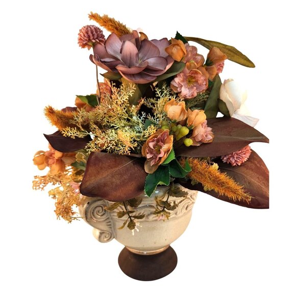 Magnolia Fall Floral Arrangement In Ornate Ceramic Vase Made by Flower Barn - Picture 15 of 16